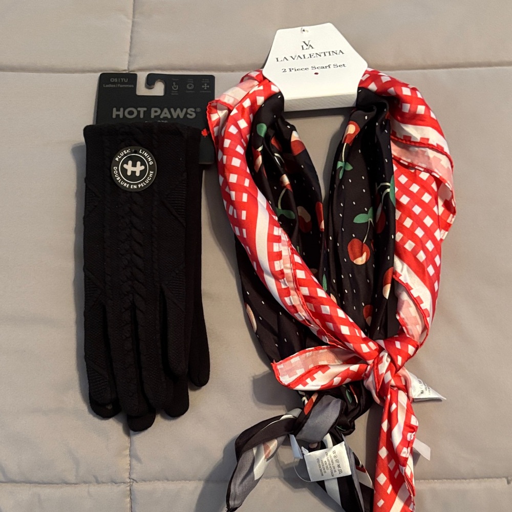 Valentina 2 piece Scarf Set and Hot Paws Black Gloves